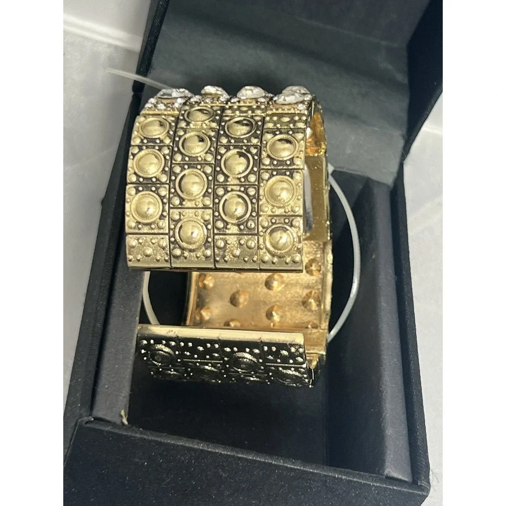 FIGARO Couture Women's Gold Tone Crystal Cuff‎ Bangle Wristwatch Untested w/ Box